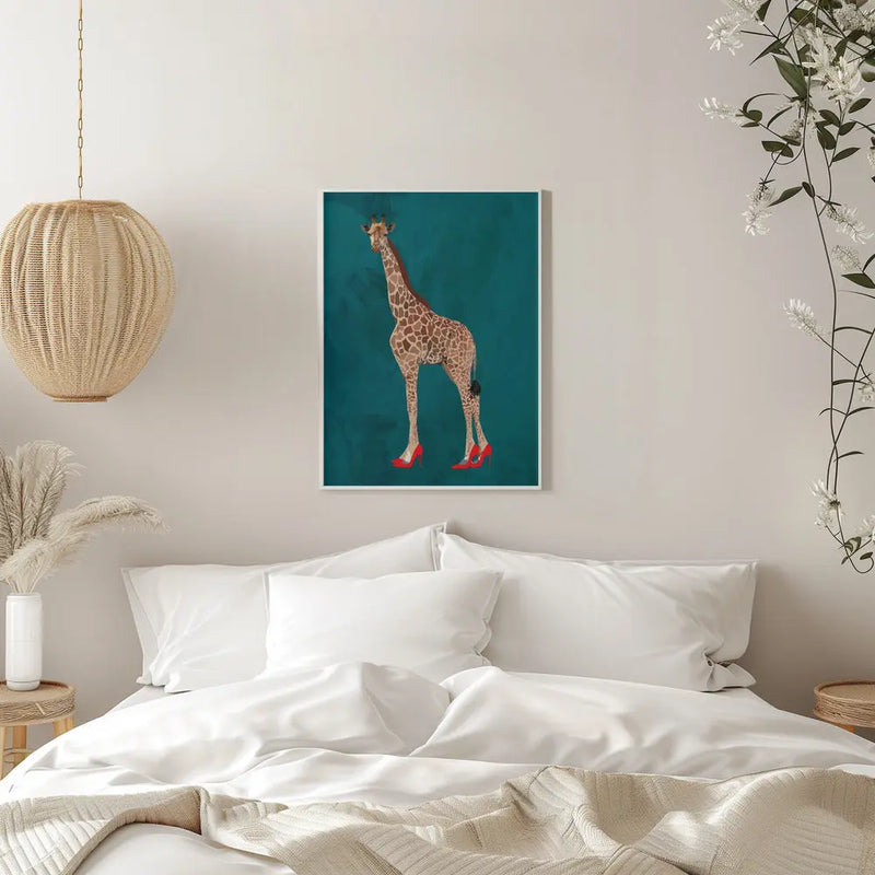 Giraffe turquouise heels - Stretched Canvas, Poster or Fine Art Print I Heart Wall Art