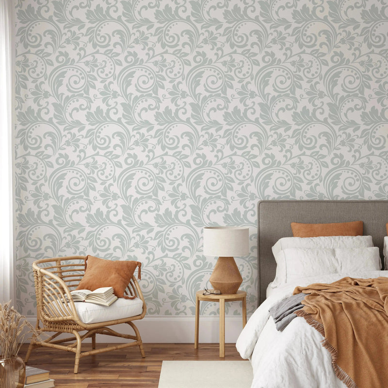 Gladys - Vintage White and Light Grey/Green Wallpaper I Heart Wall Art Australia