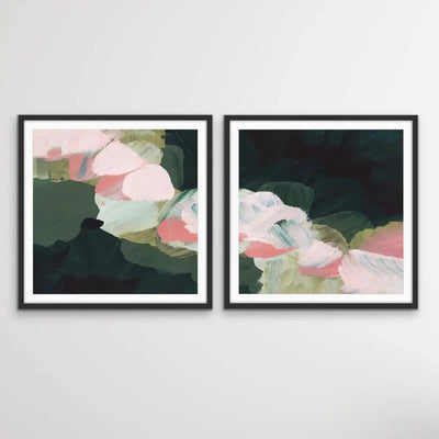 Grass is Greener - Two Piece Square Abstract Green and Pink Print Set I Heart Wall Art Australia
