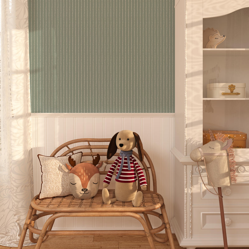 Sage Green Dashed Wallpaper  - Peel and Stick Removable Wallpaper