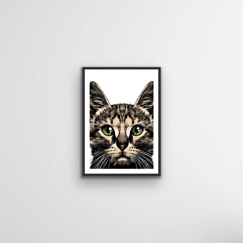 Green Eyed Tabby Cat Art Print Stretched Canvas and Paper Wall Art