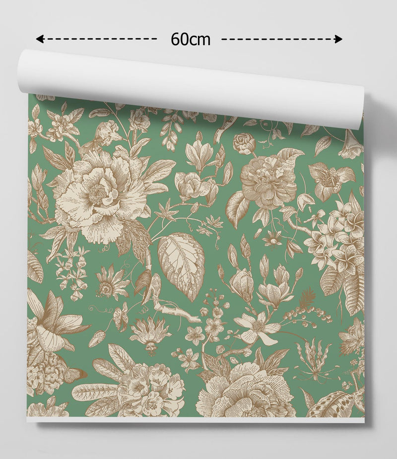Chinoiserie In Green Wallpaper - Green Classic Style Removable Peel and Stick or Soak and Stick Removable Wallpaper
