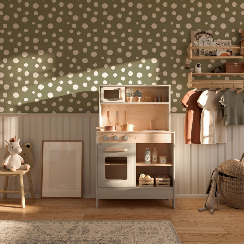 Green and White Spots - Premium Peel and Stick Wallpaper