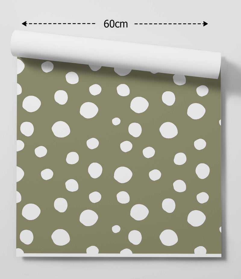 Green and White Spots - Premium Peel and Stick Wallpaper
