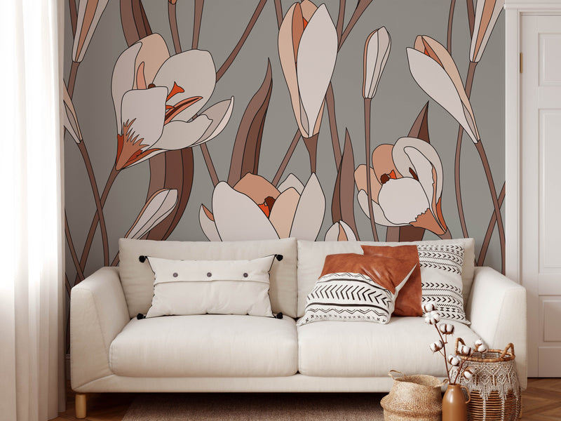 Grow Wild Wallpaper - Grey Floral Peel and Stick Removable Wallpaper