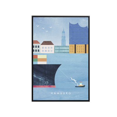 Hamburg by Henry Rivers - Stretched Canvas Print or Framed Fine Art Print - Artwork- Vintage Inspired Travel Poster I Heart Wall Art Australia 