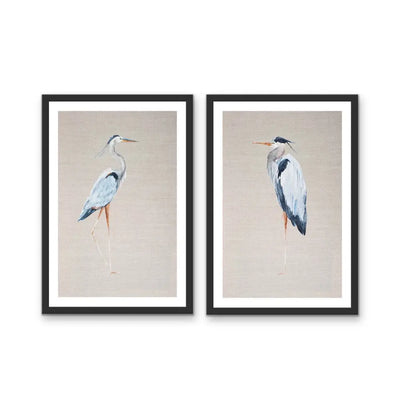 Hamptons Blue Heron On Linen - Two Piece Hamptons Wall Art Set on Canvas or Paper Diptych I Heart Wall Art Australia 