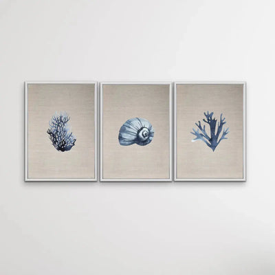 Hamptons Dark Coral On Linen Seaside Wall Art Prints - Three Piece Art Print Triptych I Heart Wall Art Australia