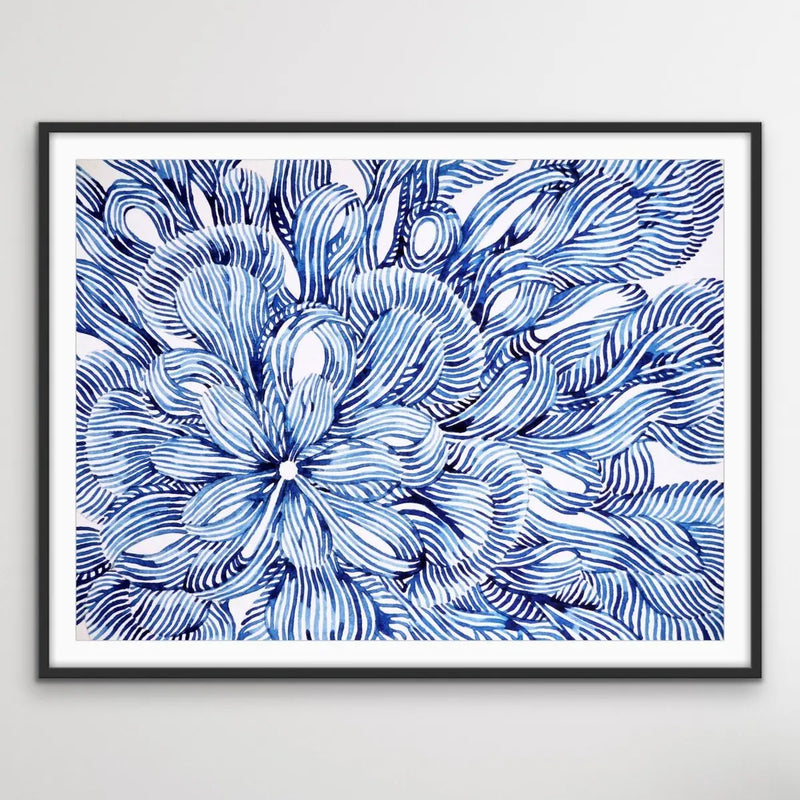 Hamptons Flower – Blue White Ink Floral Canvas or Art Print