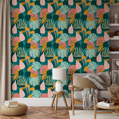 Hello Jungle - Green and Pink  Peel and Stick Removable Wallpaper I Heart Wall Art Australia 