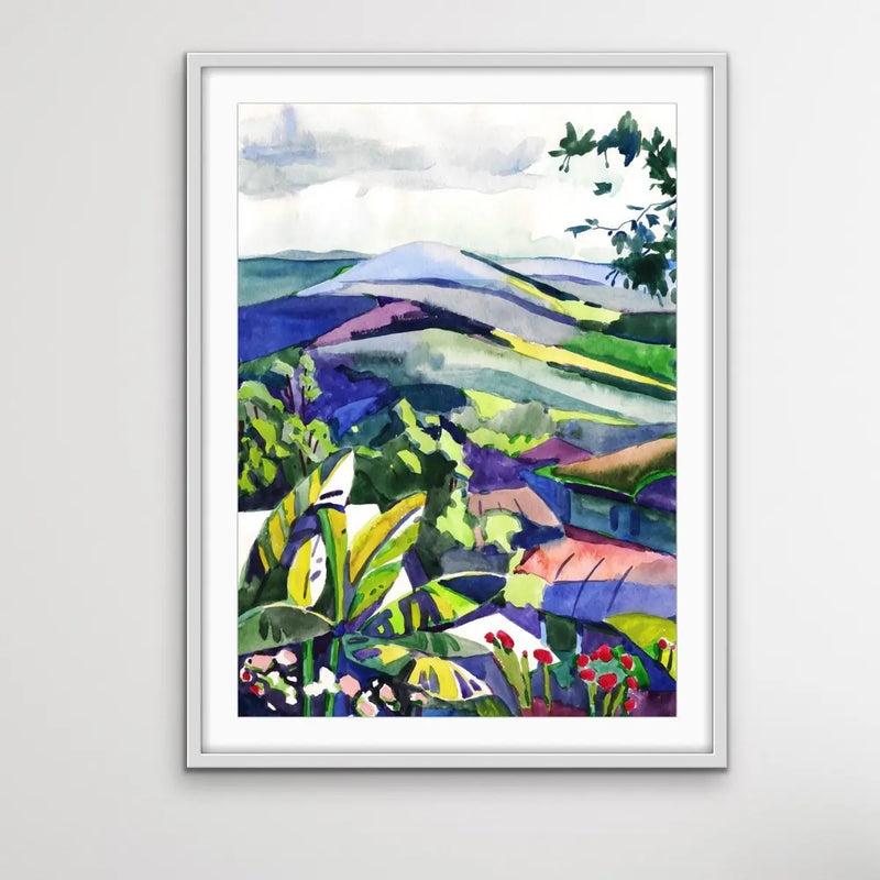 Hinterland - Colourful Watercolour Landscape Print on Canvas or Paper - I Heart Wall Art