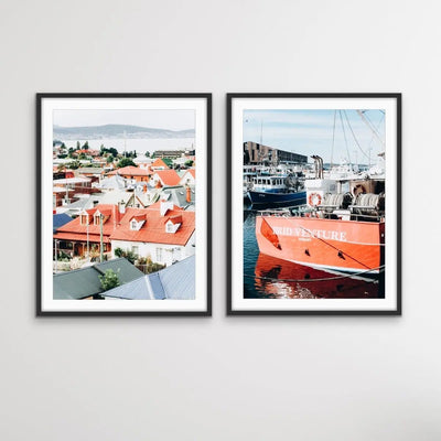 Hobart - Two Piece Photographic Print Set of Hobart Tasmania Houses and Boats Diptych I Heart Wall Art Australia