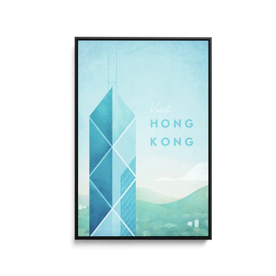 Hong Kong by Henry Rivers - Stretched Canvas Print or Framed Fine Art Print - Artwork- Vintage Inspired Travel Poster I Heart Wall Art Australia 