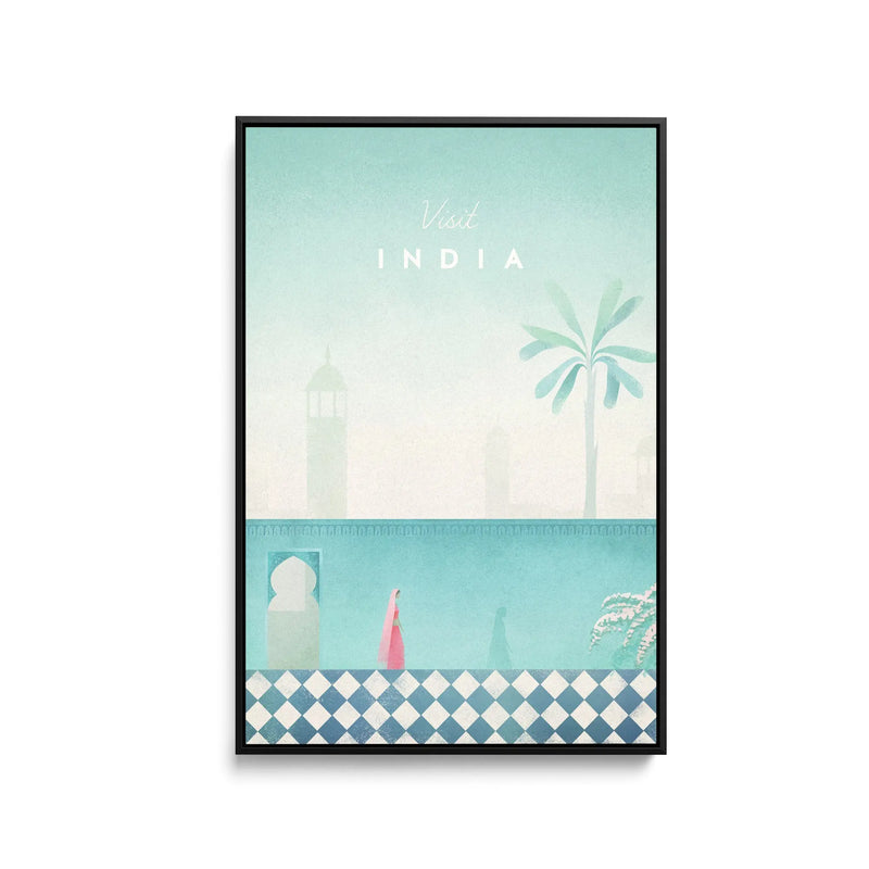 India by Henry Rivers - Stretched Canvas Print or Framed Fine Art Print - Artwork- Vintage Inspired Travel Poster I Heart Wall Art Australia 