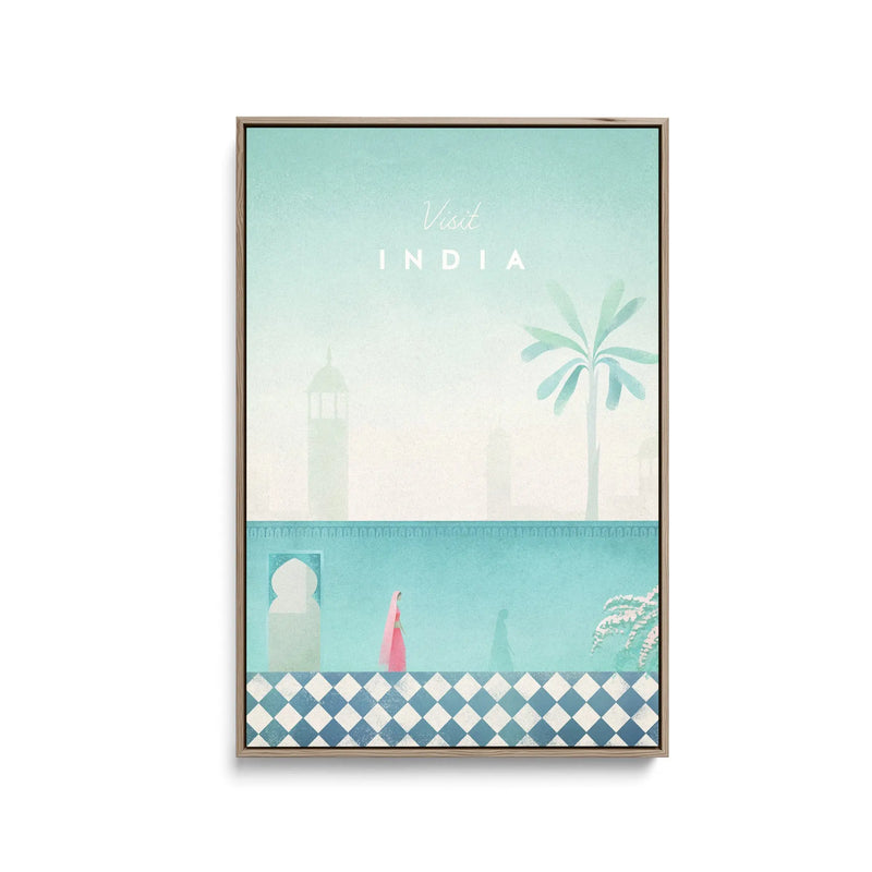 India by Henry Rivers - Stretched Canvas Print or Framed Fine Art Print - Artwork- Vintage Inspired Travel Poster I Heart Wall Art Australia 