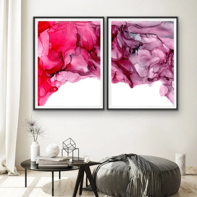 Ink Spill in Red- Two Piece Alcohol Ink Red Watercolour Canvas Wall Art Print Diptych I Heart Wall Art Australia