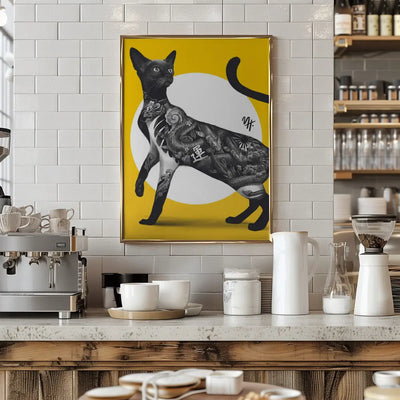 Japanese Cat Tattoo Yellow - Stretched Canvas, Poster or Fine Art Print I Heart Wall Art