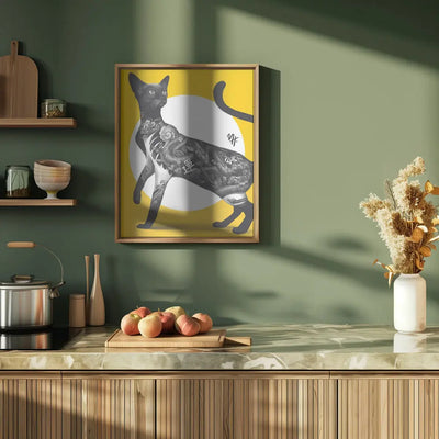 Japanese Cat Tattoo Yellow - Stretched Canvas, Poster or Fine Art Print I Heart Wall Art