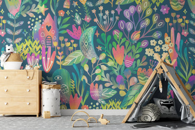 Jungle Dreaming- Colourful Kids Jungle Fairy Garden Wallpaper - I Heart Wall Art