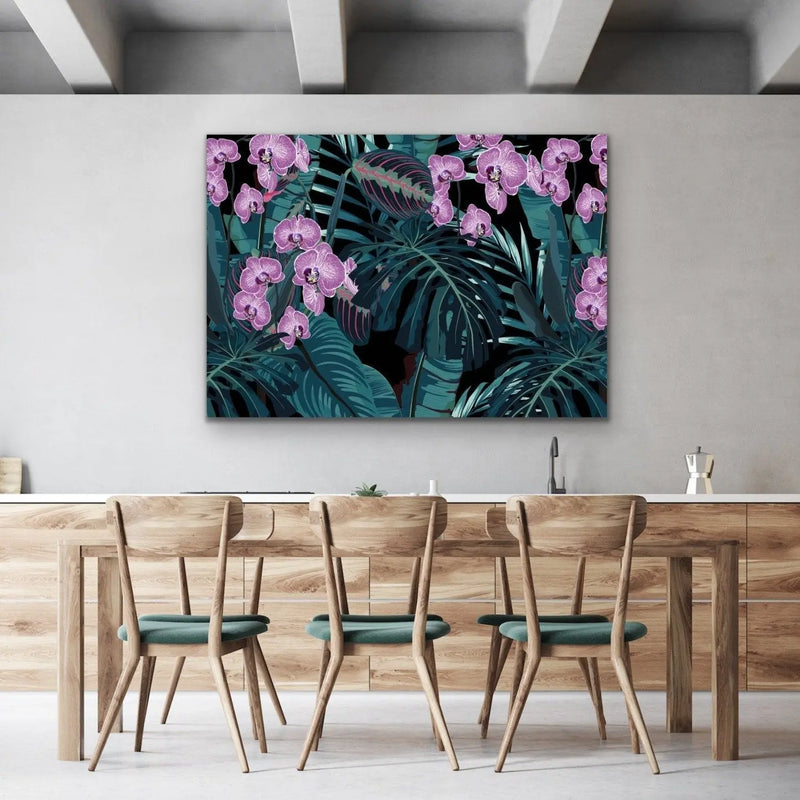 Jungle Orchid - Tropical Palm Garden Stretched Canvas Print I Heart Wall Art Australia
