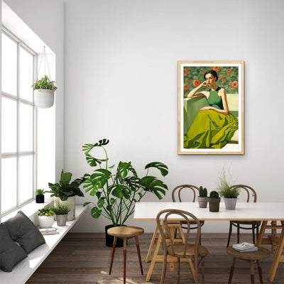 Kate - Portrait of a Woman in a Green Dress- Stretched Canvas Print or Framed Fine Art Print - Artwork - I Heart Wall Art