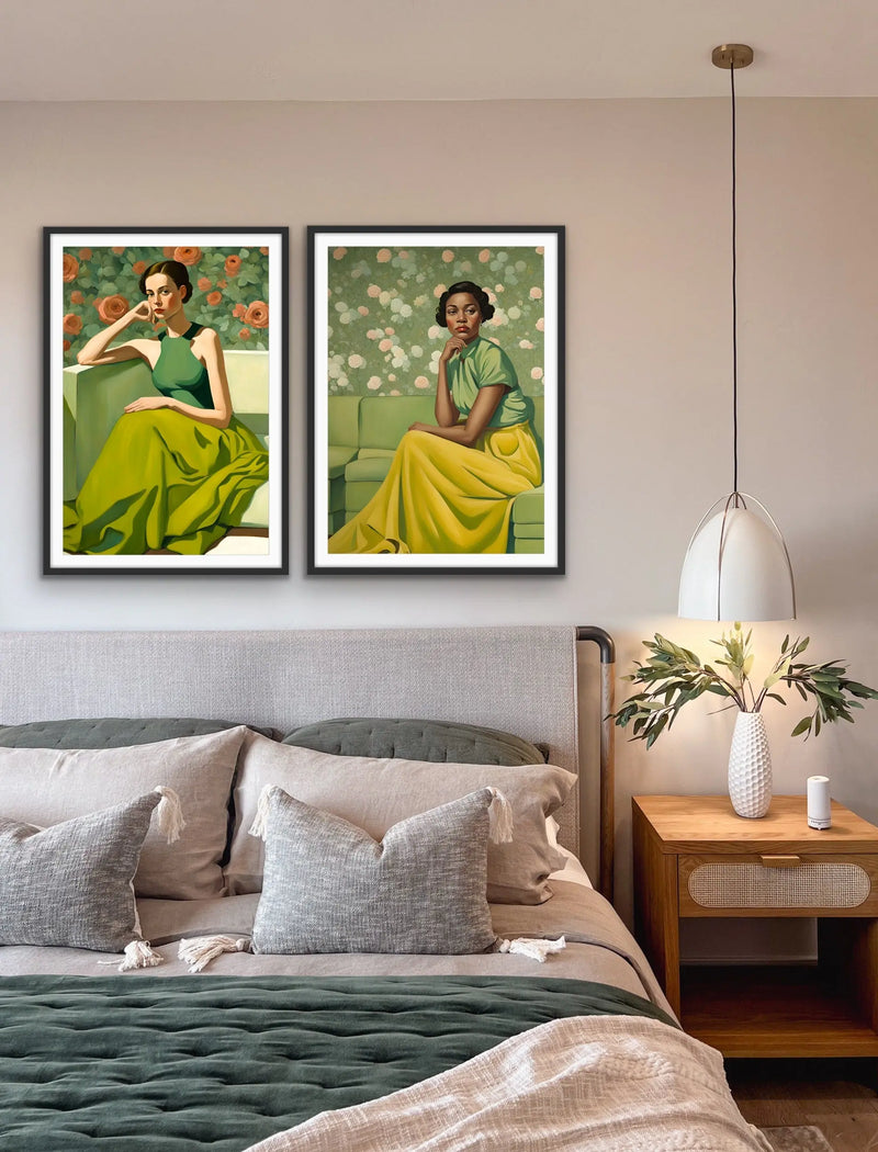 Kate - Portrait of a Woman in a Green Dress- Stretched Canvas Print or Framed Fine Art Print - Artwork - I Heart Wall Art