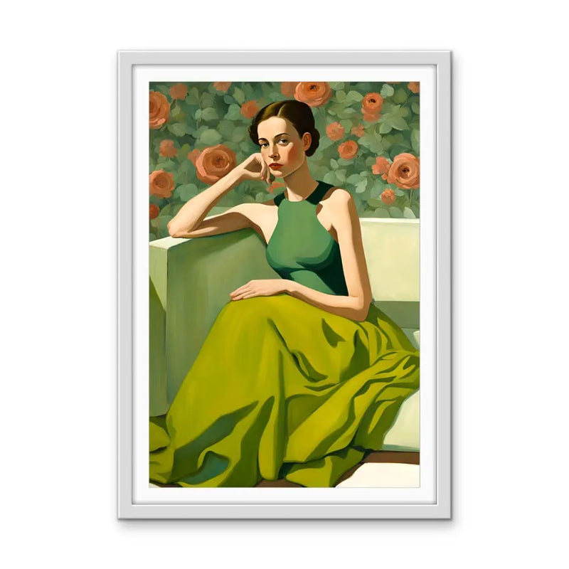 Kate - Portrait of a Woman in a Green Dress- Stretched Canvas Print or Framed Fine Art Print - Artwork - I Heart Wall Art