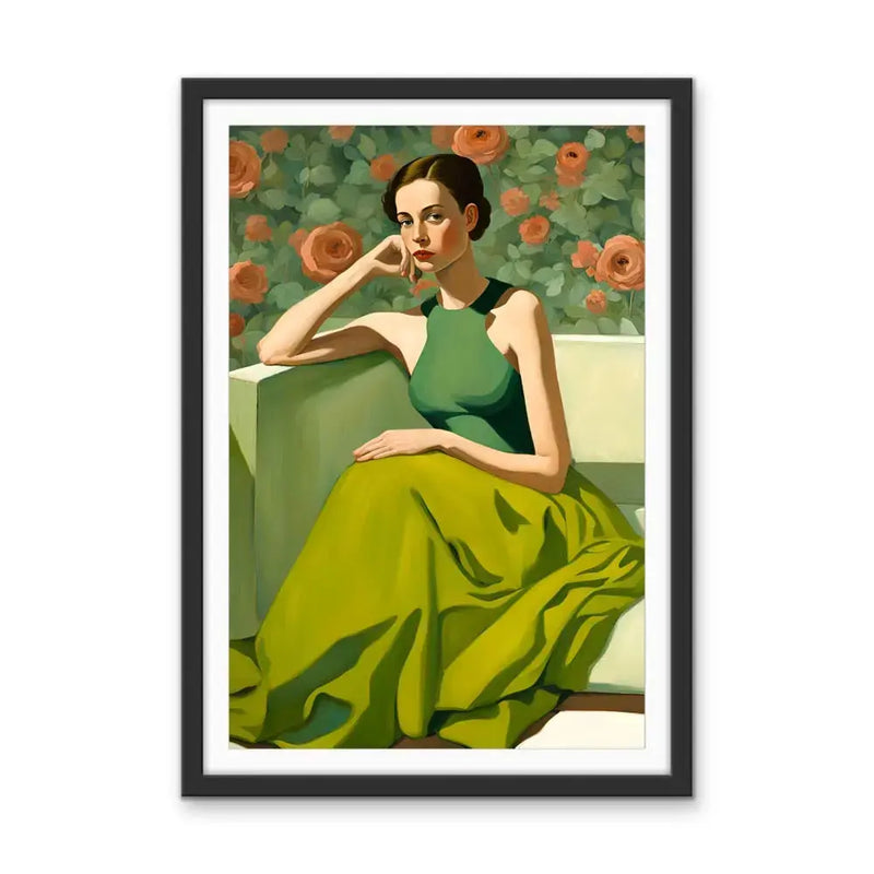 Kate - Portrait of a Woman in a Green Dress- Stretched Canvas Print or Framed Fine Art Print - Artwork I Heart Wall Art Australia