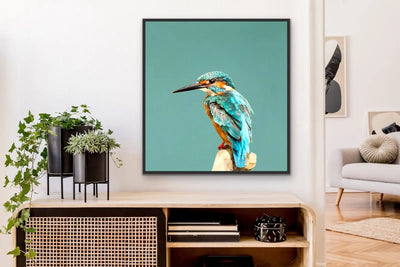 Kingfisher In Square - Turquoise Kingfisher Framed Canvas Print Wall Art - I Heart Wall Art
