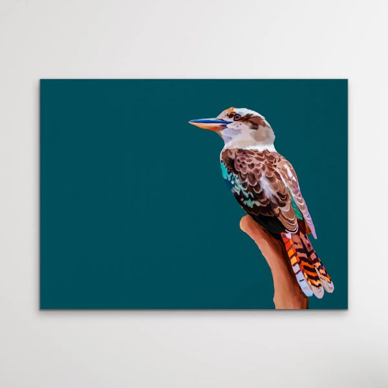 Kookaburra On Teal - Framed Canvas Print Wall Art Print