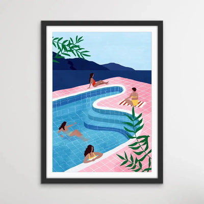 Ladies In Pool - Colourful Contemporary Illustration By Maja Tomljanovic - I Heart Wall Art