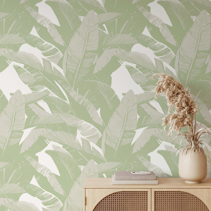 Leafy Jungle In Muted Green - Peel and Stick Removable Wallpaper - I Heart Wall Art