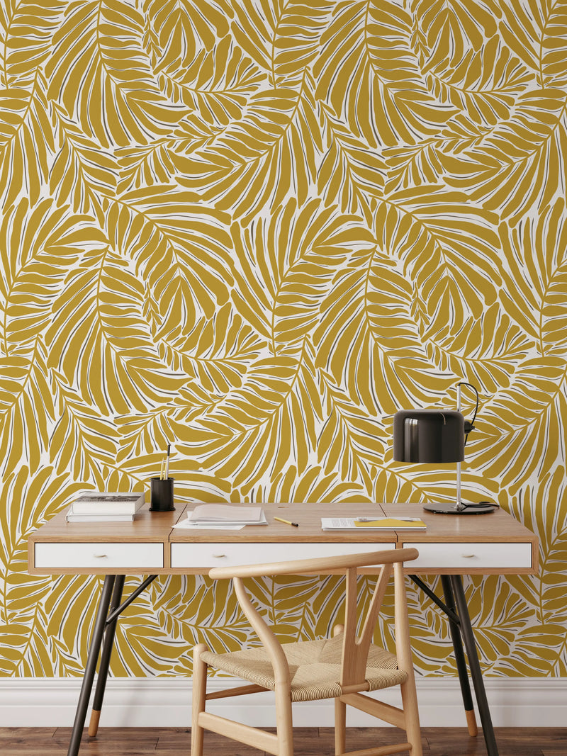 Leafy Thoughts In Yellow- Mustard Leaf Peel and Stick Removable Wallpaper I Heart Wall Art Australia