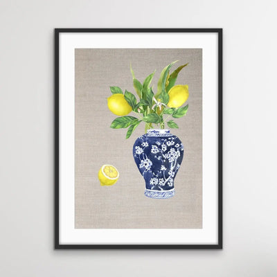 Lemon Still Life - Lemon Chinoiserie Art Print and Canvas Print I Heart Wall Art Australia