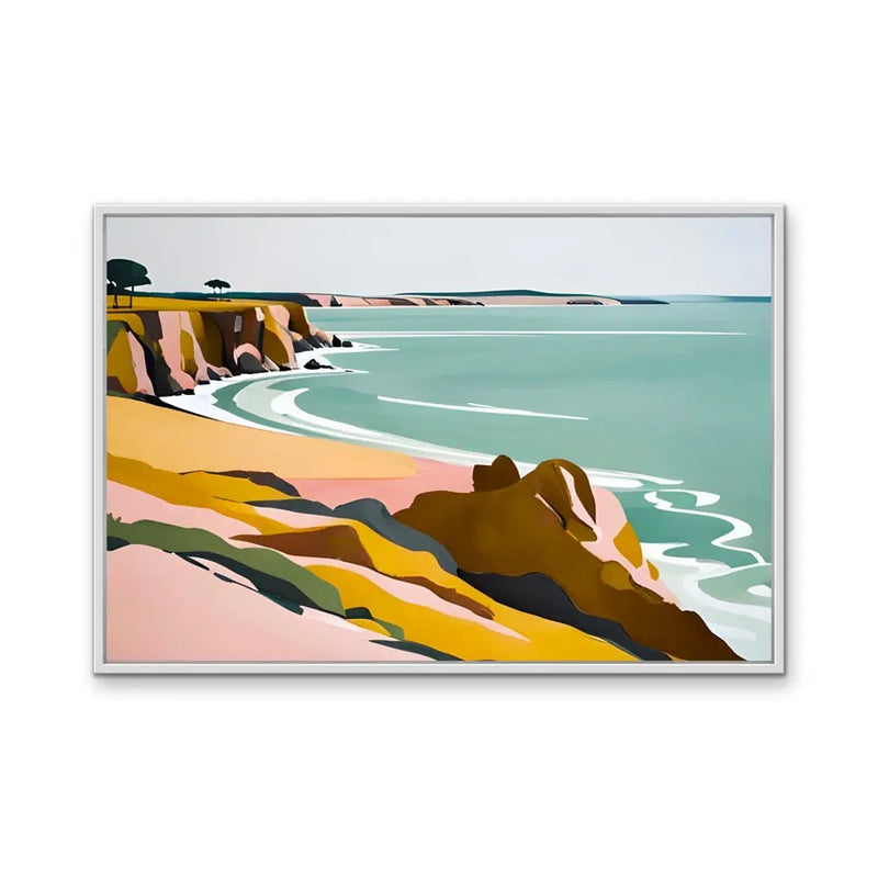 Lets Coast - Contemporary Pink And Green Coastal Print- Stretched Canvas Print or Framed Fine Art Print - Artwork I Heart Wall Art Australia 
