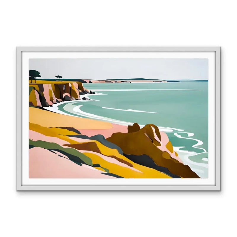 Lets Coast - Contemporary Pink And Green Coastal Print- Stretched Canvas Print or Framed Fine Art Print - Artwork I Heart Wall Art Australia 