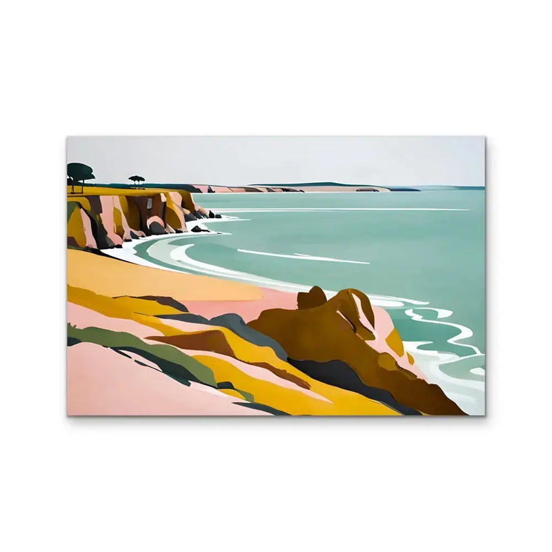 Lets Coast - Contemporary Pink And Green Coastal Print- Stretched Canvas Print or Framed Fine Art Print - Artwork I Heart Wall Art Australia 