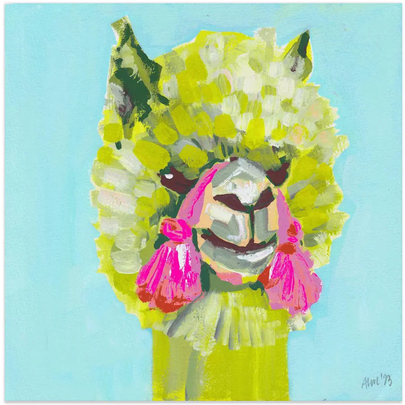Lime Alpaca - Square Stretched Canvas, Poster or Fine Art Print I Heart Wall Art