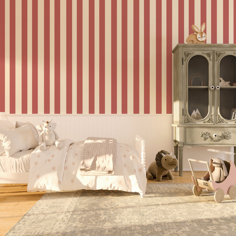 Lipstick Pink and Cream Stripe Wallpaper - Quality Peel and Stick Adhesive Wallpaper