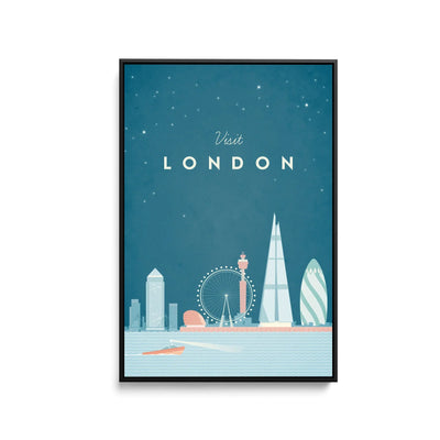 London by Henry Rivers - Stretched Canvas Print or Framed Fine Art Print - Artwork- Vintage Inspired Travel Poster - I Heart Wall Art