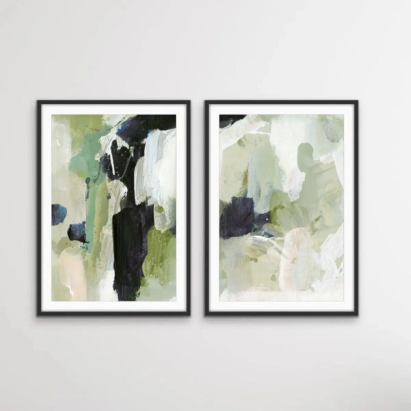 Lush- Two Piece Abstract Green Print Set by Dan Hobday
