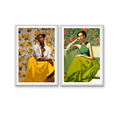 Mae And Kate - Two Piece Female Portraits Stretched Canvas Print or Framed Fine Art Print - Artwork - I Heart Wall Art
