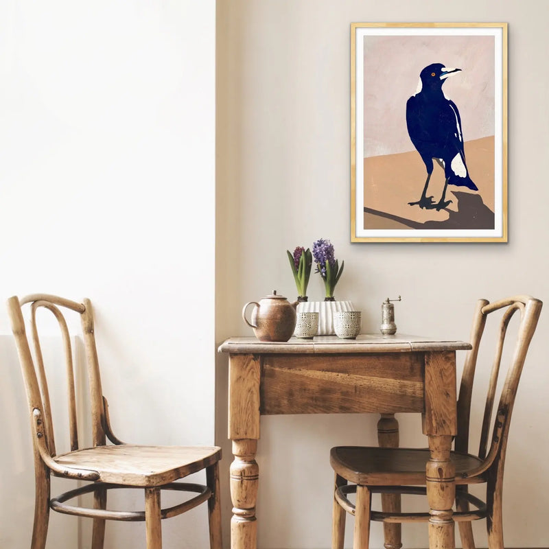 Maggie On The Wall - Magpie Stretched Canvas Print or Framed Fine Art Print - Artwork I Heart Wall Art Australia