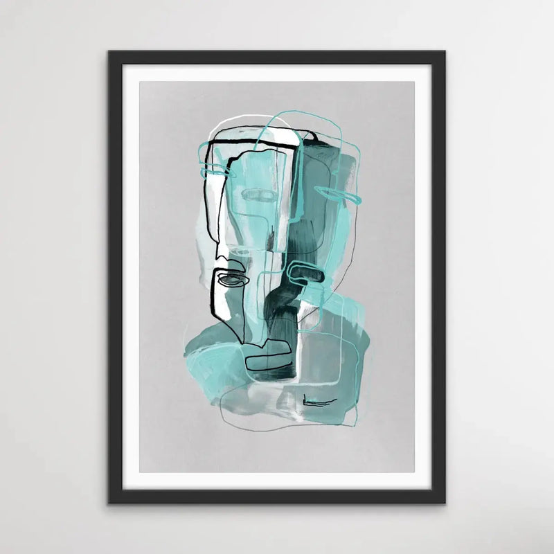 Many Faced in Turquoise - Colourful Line Drawing Illustration by Natalia Brovchenko Available as a Canvas or Paper Print I Heart Wall Art Australia 