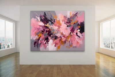 Marrakesh- Pink and Gold Abstract Floral Stretched Canvas Print or Framed Fine Art Print - Artwork - I Heart Wall Art