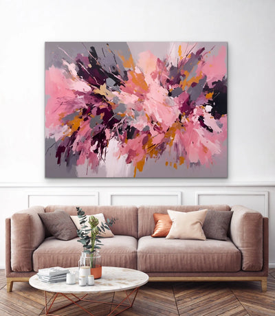 Marrakesh- Pink and Gold Abstract Floral Stretched Canvas Print or Framed Fine Art Print - Artwork - I Heart Wall Art