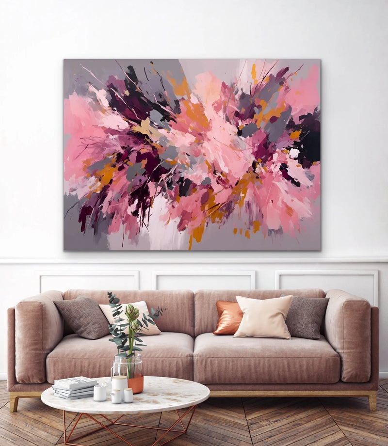 Marrakesh- Pink and Gold Abstract Floral Stretched Canvas Print or Framed Fine Art Print - Artwork - I Heart Wall Art