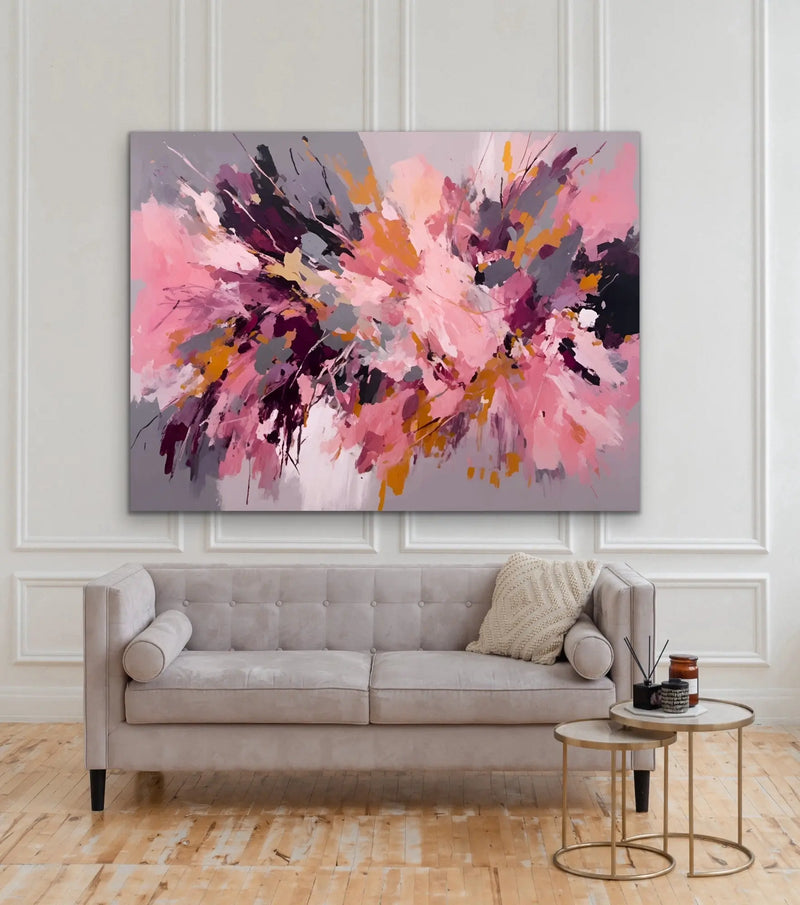 Marrakesh- Pink and Gold Abstract Floral Stretched Canvas Print or Framed Fine Art Print - Artwork - I Heart Wall Art