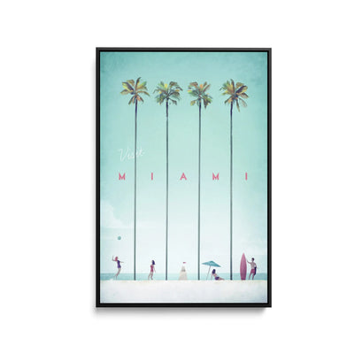 Miami by Henry Rivers - Stretched Canvas Print or Framed Fine Art Print - Artwork- Vintage Inspired Travel Poster I Heart Wall Art Australia 