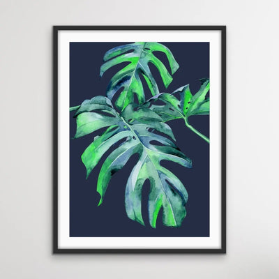 Monstera Kiss - Monstera Print On Blue Background Canvas or Art Print I Heart Wall Art Australia